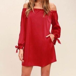 Lulu's Red Satin Dress - Off the shoulders